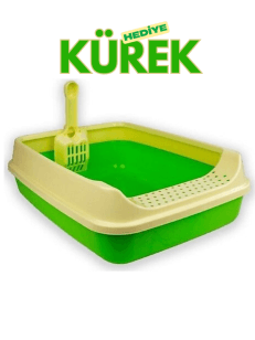 50x35x15 cm Açık Kedi Tuvaleti + Kürek - Yeşil Renk