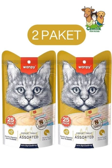 Wanpy Karışık 14x25 gr Krema Kedi Ödül Maması - 2 Paket