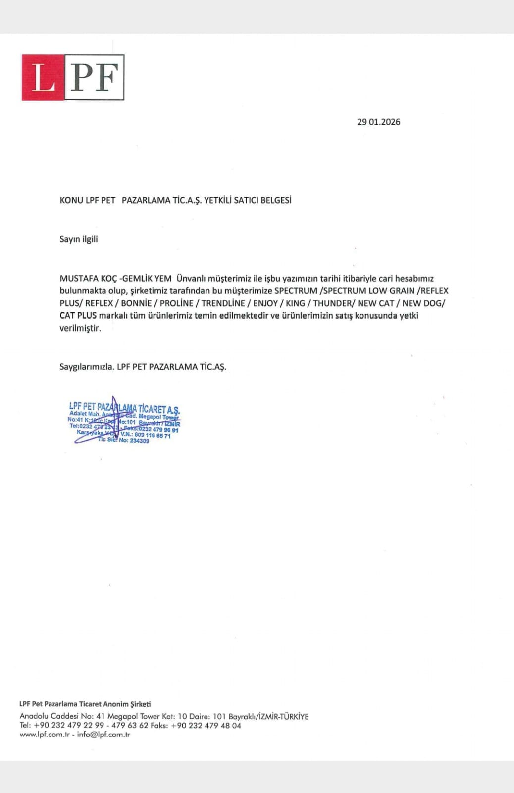 Yetkili Satıcı Belgesi