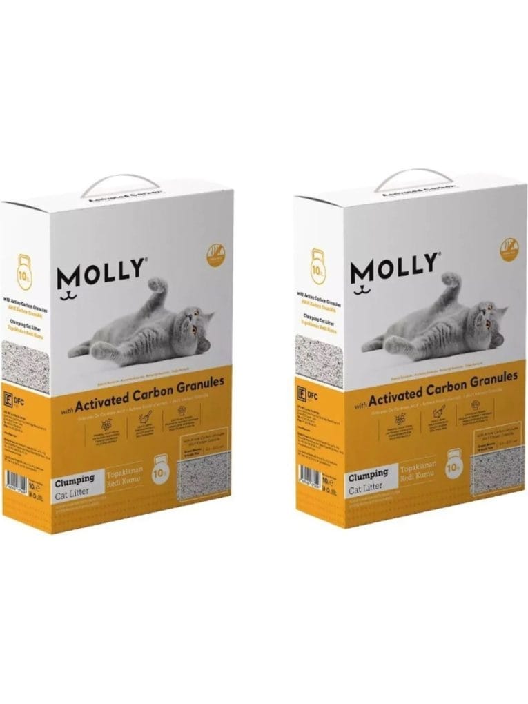 Molly Aktif Karbonlu Granüllü Topaklanan Kedi Kumu 10 Lt. x 2 Adet