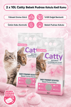 Catty Bebek Pudrası Kokulu Ince Tane Topaklanan Kedi Kumu 10 Lt X 2 Adet