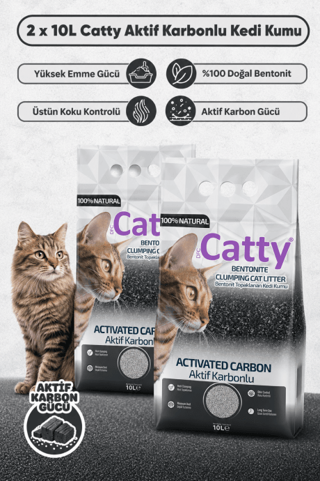 Catty Aktif Karbonlu Bentonit Kedi Kumu 10 Lt X 2 Adet