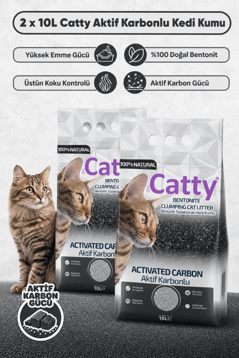 Catty Aktif Karbonlu Bentonit Kedi Kumu 10 Lt X 2 Adet