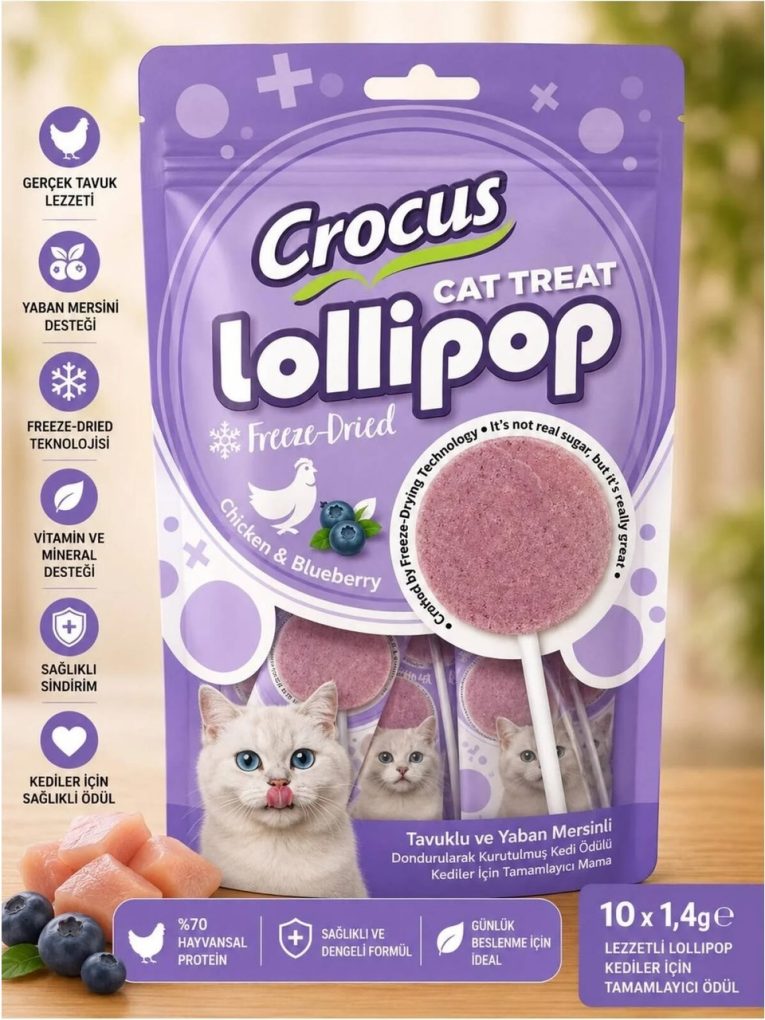 Crocus Tavuklu Yaban Mersinli Kedi Lolipop 10x1,4G