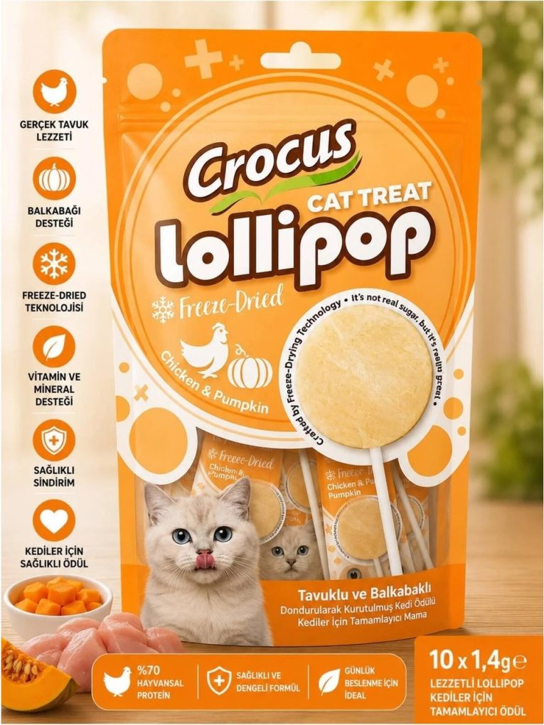 Crocus Tavuklu ve Bal Kabaklı Kedi Lolipop 10x1,4G